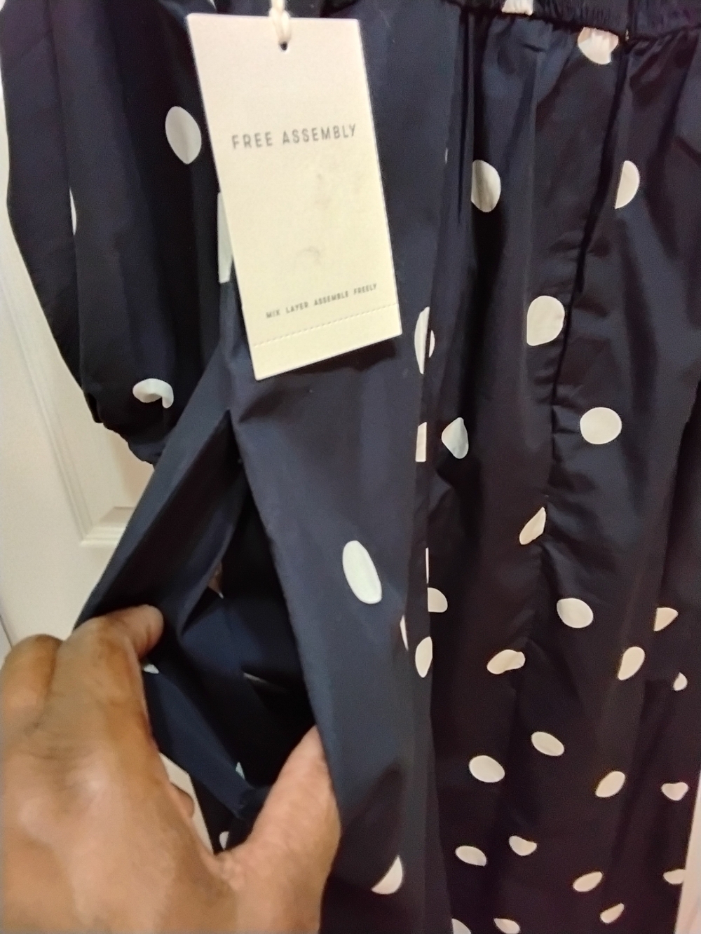 Polka Dot Puff-Sleeve Midi Dress - Navy & White - Picture 7 of 8